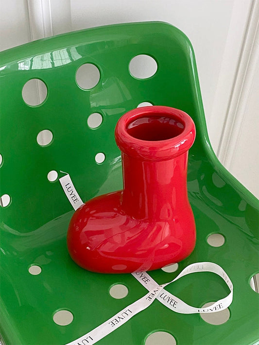 Red Boots Ceramic Flower Vase-0